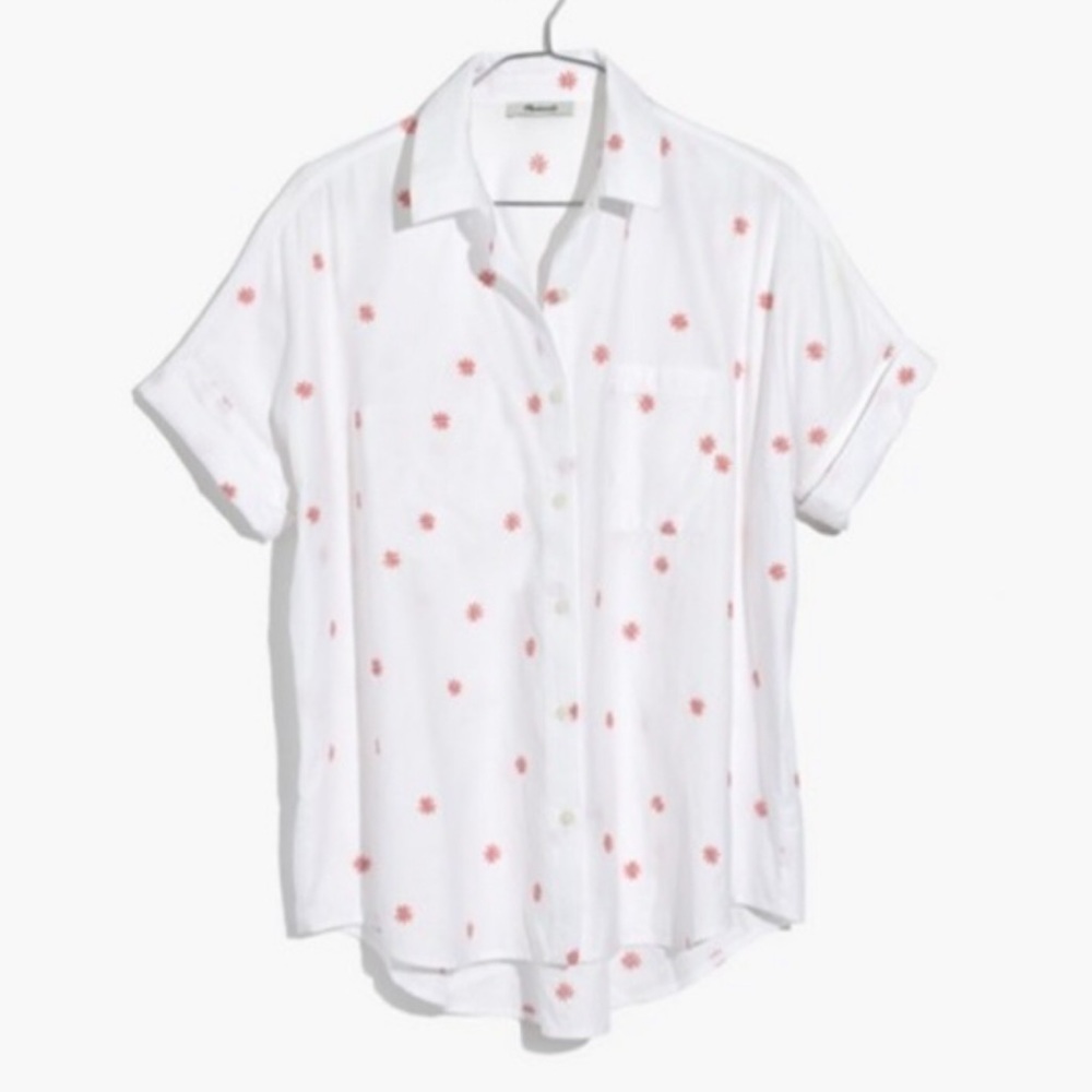 Madewell embroidered daisy courier shirt pink